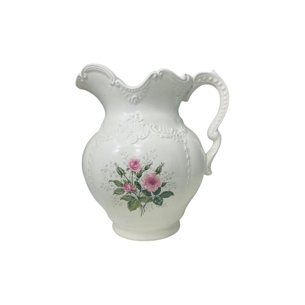 Vintage Ceramic Pitcher With Hand-Painted Floral Design By Carol